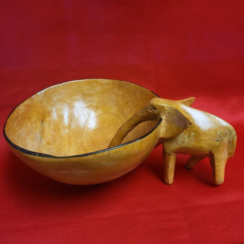 Vintage Wooden Handmade Elephant Bowl Dish Wood Carving
